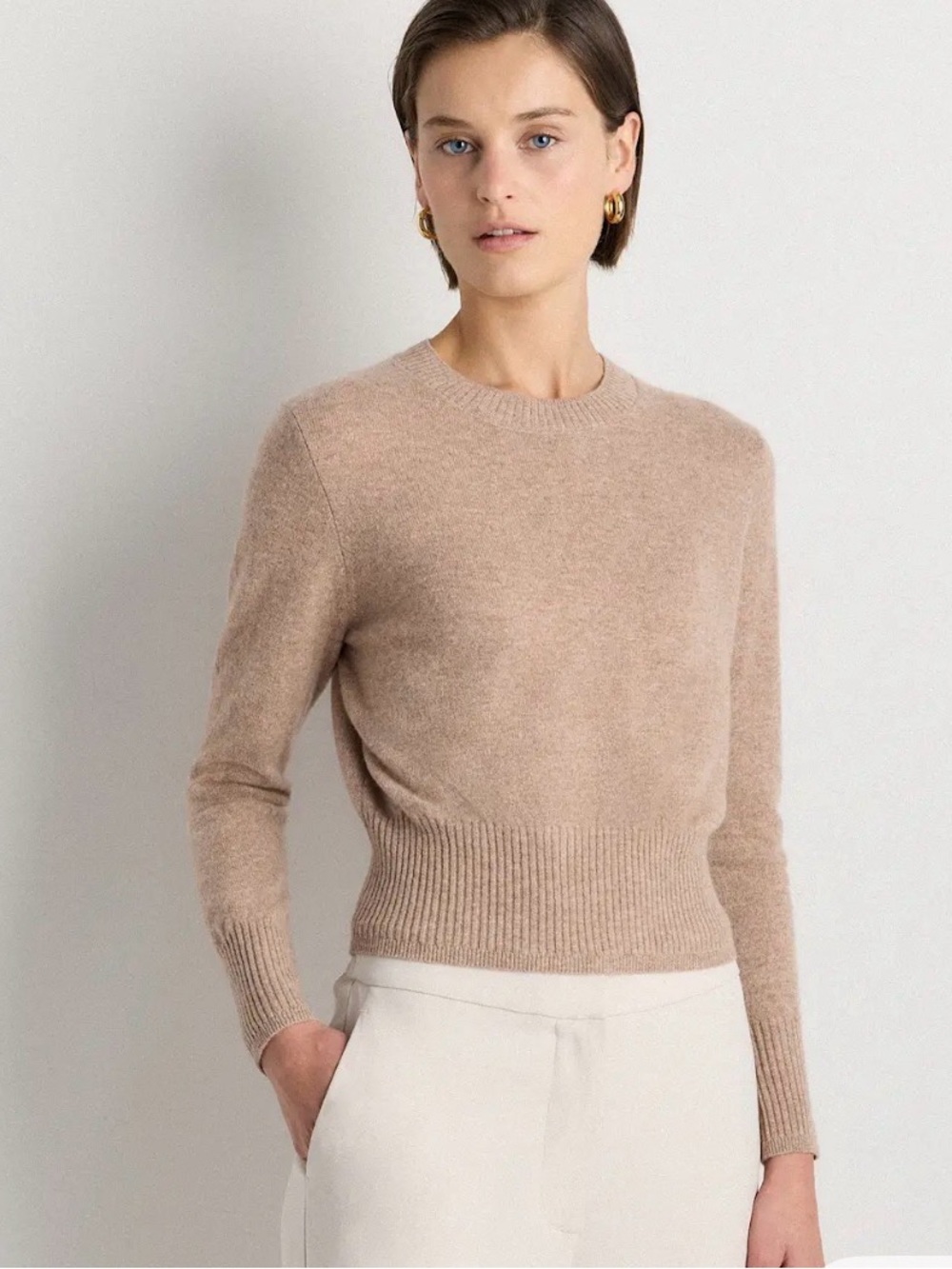 Quince Mongolian Cashmere Shrunken Crewneck Sweater in Oatmeal. *LIKE NEW